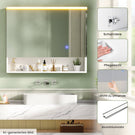 AOGLLATI Spiegelschrank Bad mit LED-Beleuchtung und Steckdose 80 cm Breit | Doppeltür Badschrank mit HD Spiegel Verstellbaren Ablagen Offenes Regal