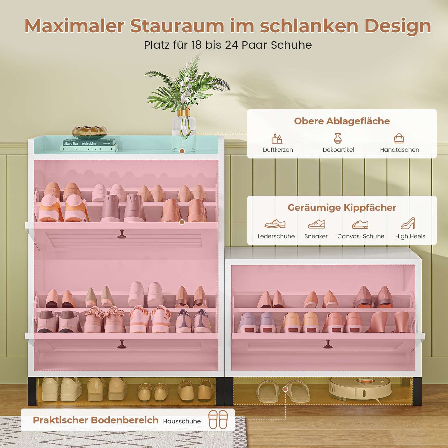 AOGLLATI Schuhschrank mit Sitzbank Schuhkipper mit 3 Klappen Holz Weiß Schuhschrank Schmal mit Verstellbare Böden Platzsparender Schuhkipper
