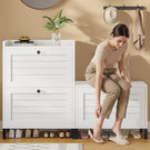 AOGLLATI Schuhschrank mit Sitzbank Schuhkipper mit 3 Klappen Holz Weiß Schuhschrank Schmal mit Verstellbare Böden Platzsparender Schuhkipper
