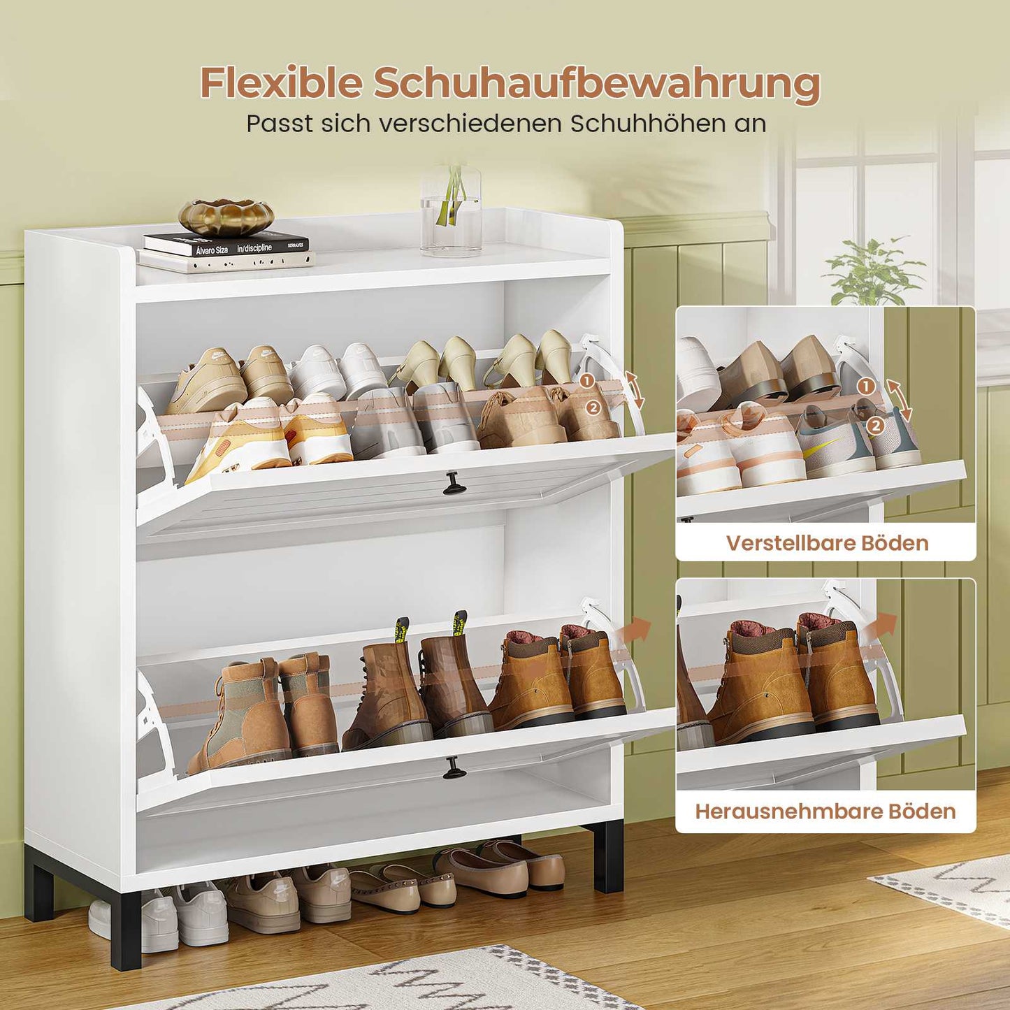 AOGLLATI Schuhschrank Schmal Schuhkipper mit 2 Klappen Schuhschrank Schmal mit Verstellbare Böden Platzsparender Schuhkipper