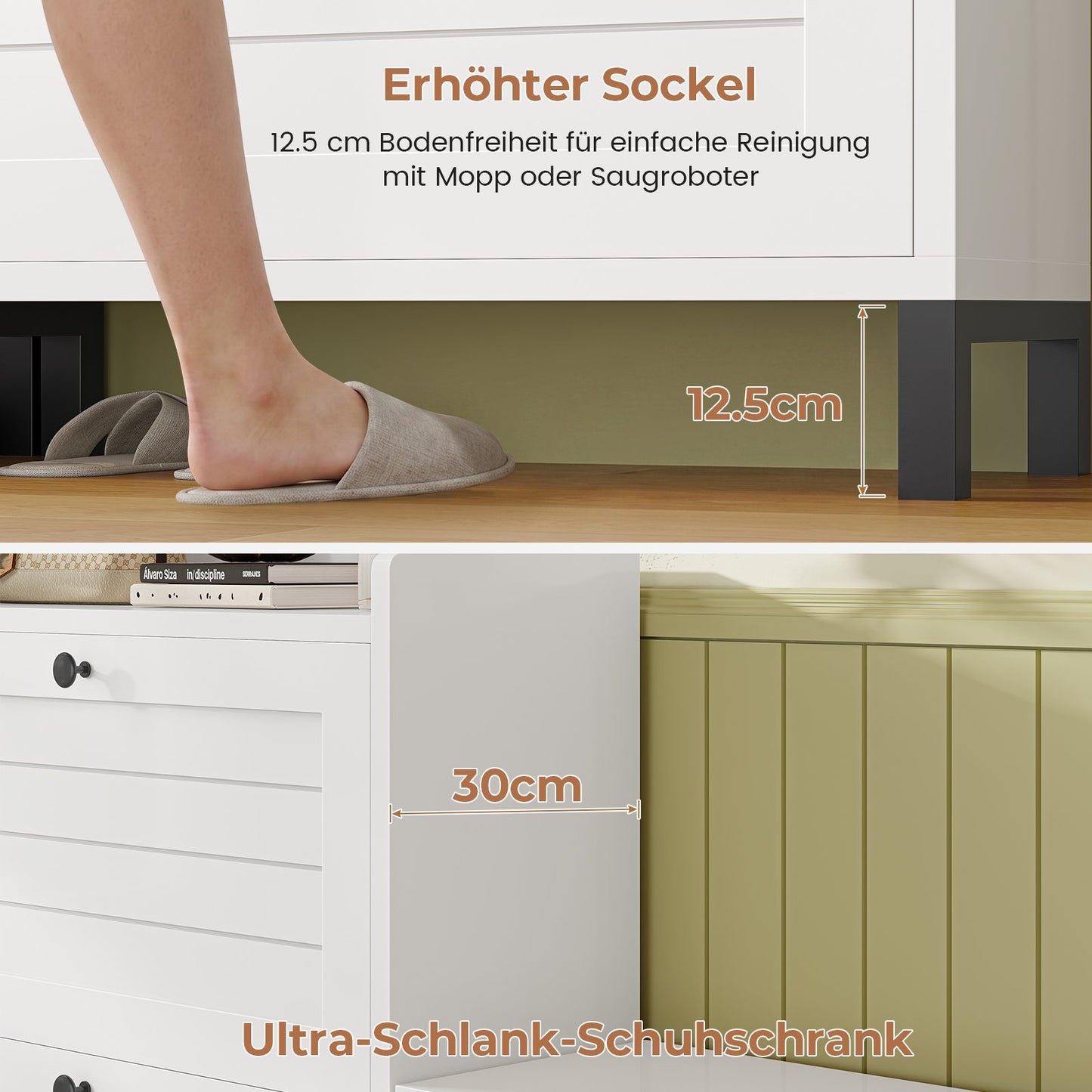 AOGLLATI Schuhschrank mit Sitzbank Schuhkipper mit 3 Klappen Holz Weiß Schuhschrank Schmal mit Verstellbare Böden Platzsparender Schuhkipper
