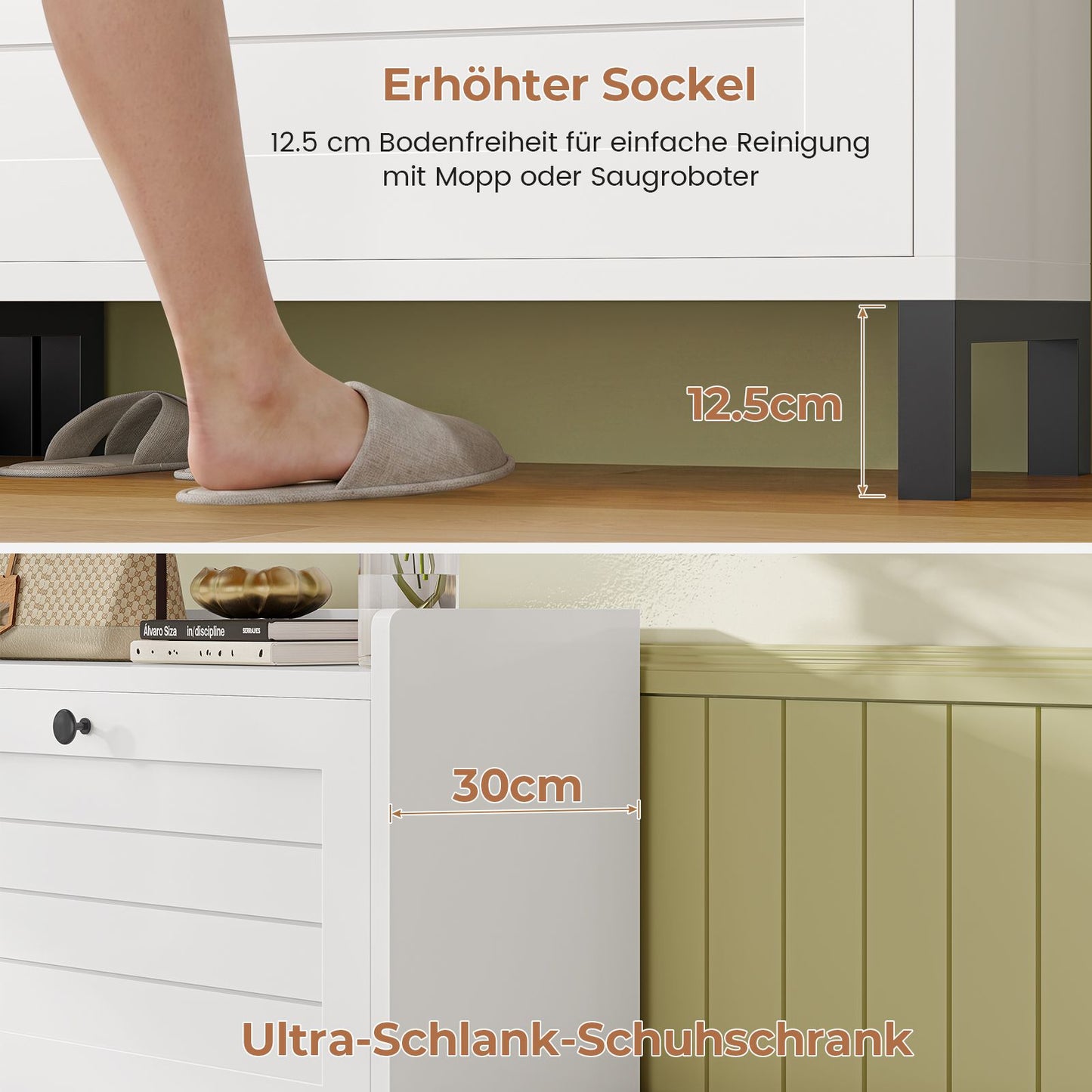 AOGLLATI Schuhschrank Schmal Schuhkipper mit 2 Klappen Schuhschrank Schmal mit Verstellbare Böden Platzsparender Schuhkipper