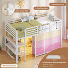AOGLLATI Hochbett 90x200 mit LED 9 Schubladen Treppe als Ablagen nutzbar Kinderbett mit Rausfallschutz 32 cm Spielvorhang
