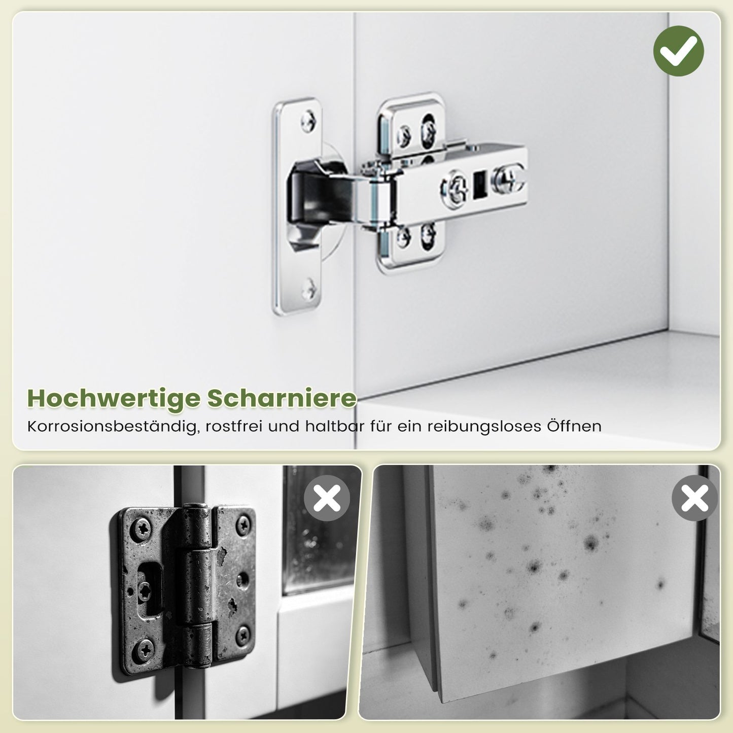 AOGLLATI Spiegelschrank Bad mit LED-Beleuchtung und Steckdose 80 cm Breit | Doppeltür Badschrank mit HD Spiegel Verstellbaren Ablagen Offenes Regal