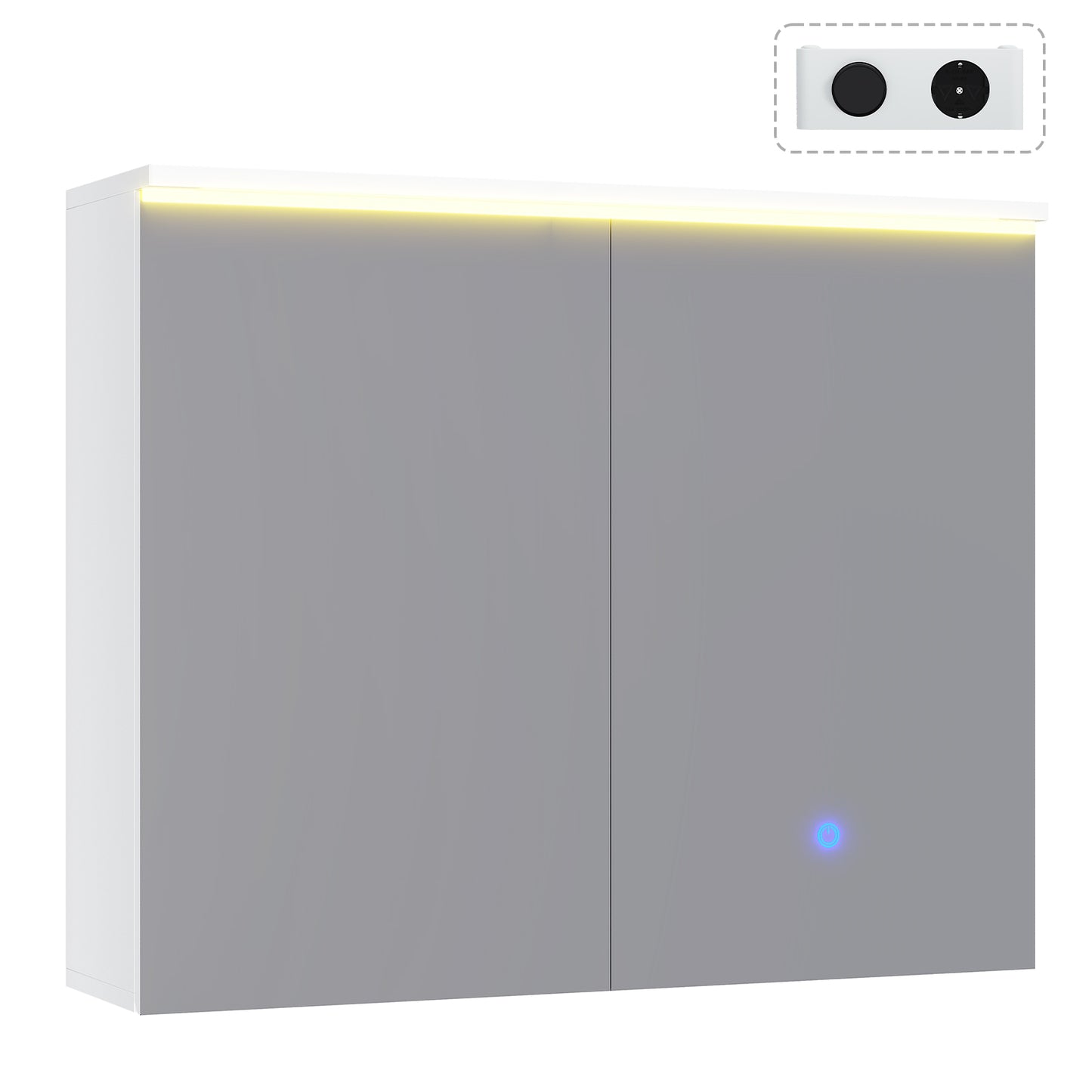 AOGLLATI Spiegelschrank Bad mit LED-Beleuchtung und Steckdose Doppeltür Badezimmerschrank mit Verstellbaren Ablagen HD Spiegel
