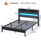 AOGLLATI Bett 140×190 mit LED Beleuchtung & Ladestation Metallbett mit Lattenrost Bettgestell mit Stauraum Kopfteil aus Leinen