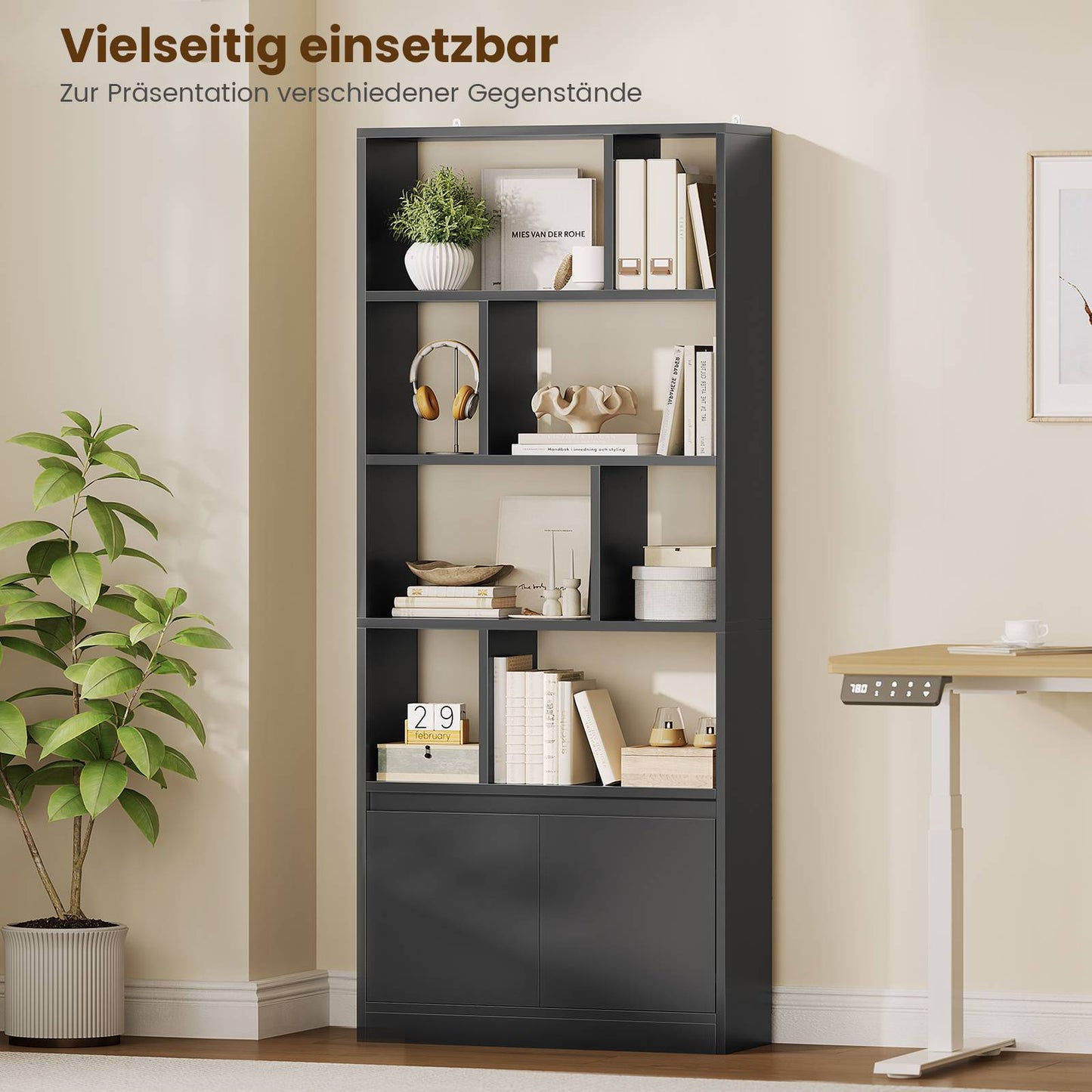 AOGLLATI Bücherregal Weiß aus Holz Bücherschrank Hoch mit 4 Ebenen und offenes Aufbewahrungsregal Standregal Regal mit Türen für Wohnzimmer