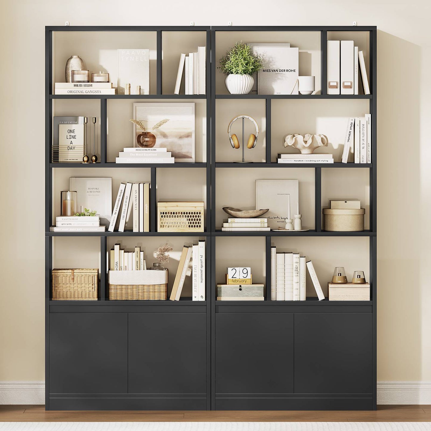 AOGLLATI Bücherregal Weiß aus Holz Bücherschrank Hoch mit 4 Ebenen und offenes Aufbewahrungsregal Standregal Regal mit Türen für Wohnzimmer