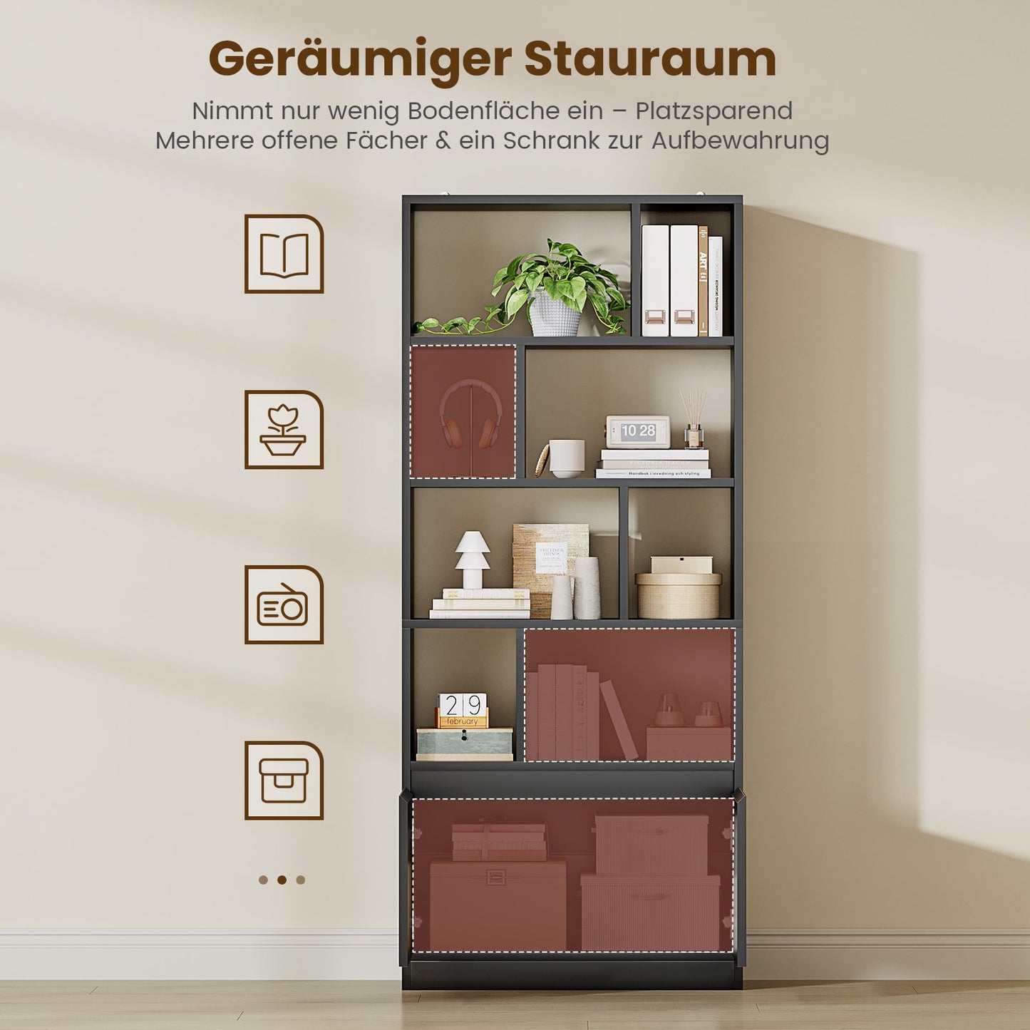AOGLLATI Bücherregal Weiß aus Holz Bücherschrank Hoch mit 4 Ebenen und offenes Aufbewahrungsregal Standregal Regal mit Türen für Wohnzimmer