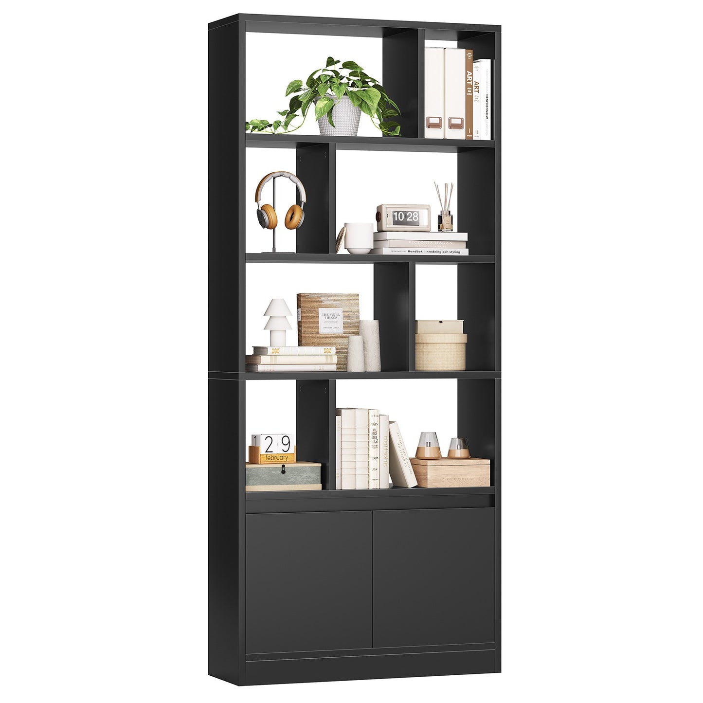 AOGLLATI Bücherregal Weiß aus Holz Bücherschrank Hoch mit 4 Ebenen und offenes Aufbewahrungsregal Standregal Regal mit Türen für Wohnzimmer