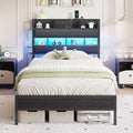 AOGLLATI Bett 90x200 mit LED Beleuchtung & Ladestation Metallbett mit Lattenrost Bettgestell mit Stauraum Kopfteil aus Leinen