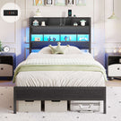 AOGLLATI Bett 90x200 mit LED Beleuchtung & Ladestation Metallbett mit Lattenrost Bettgestell mit Stauraum Kopfteil aus Leinen