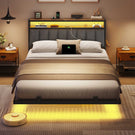 AOGLLATI Polsterbett 140x190 CM mit Ladestation & LED-Beleuchtung Doppelbettgestell mit Stauraum Kopfteil & Lattenrost