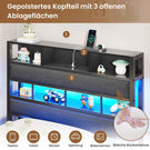 AOGLLATI Bett 90x200 mit LED Beleuchtung & Ladestation Metallbett mit Lattenrost Bettgestell mit Stauraum Kopfteil aus Leinen