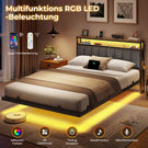 AOGLLATI Polsterbett 140x190 CM mit Ladestation & LED-Beleuchtung Doppelbettgestell mit Stauraum Kopfteil & Lattenrost