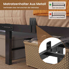 AOGLLATI Bett 90x200 mit LED Beleuchtung & Ladestation Metallbett mit Lattenrost Bettgestell mit Stauraum Kopfteil aus Leinen