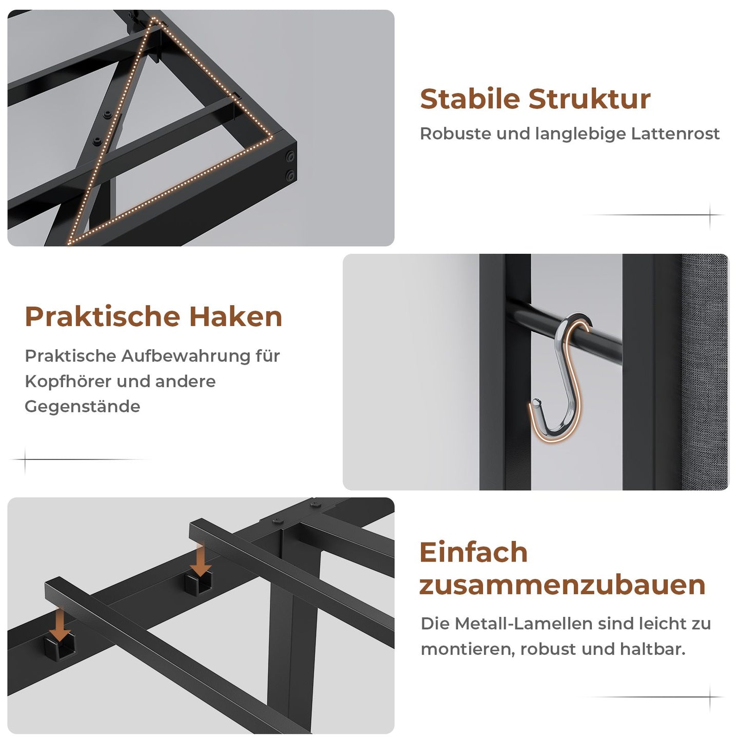 AOGLLATI Polsterbett 140x190 CM mit Ladestation & LED-Beleuchtung Doppelbettgestell mit Stauraum Kopfteil & Lattenrost