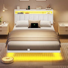 AOGLLATI Polsterbett 140x190 CM mit Ladestation & LED-Beleuchtung Doppelbettgestell mit Stauraum Kopfteil & Lattenrost