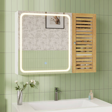 AOGLLATI Badezimmerschrank mit Beleuchtung 80×60×16cm Badezimmer spiegelschrank mit 6 Ablagefächern 4 verstellbare Ablagen