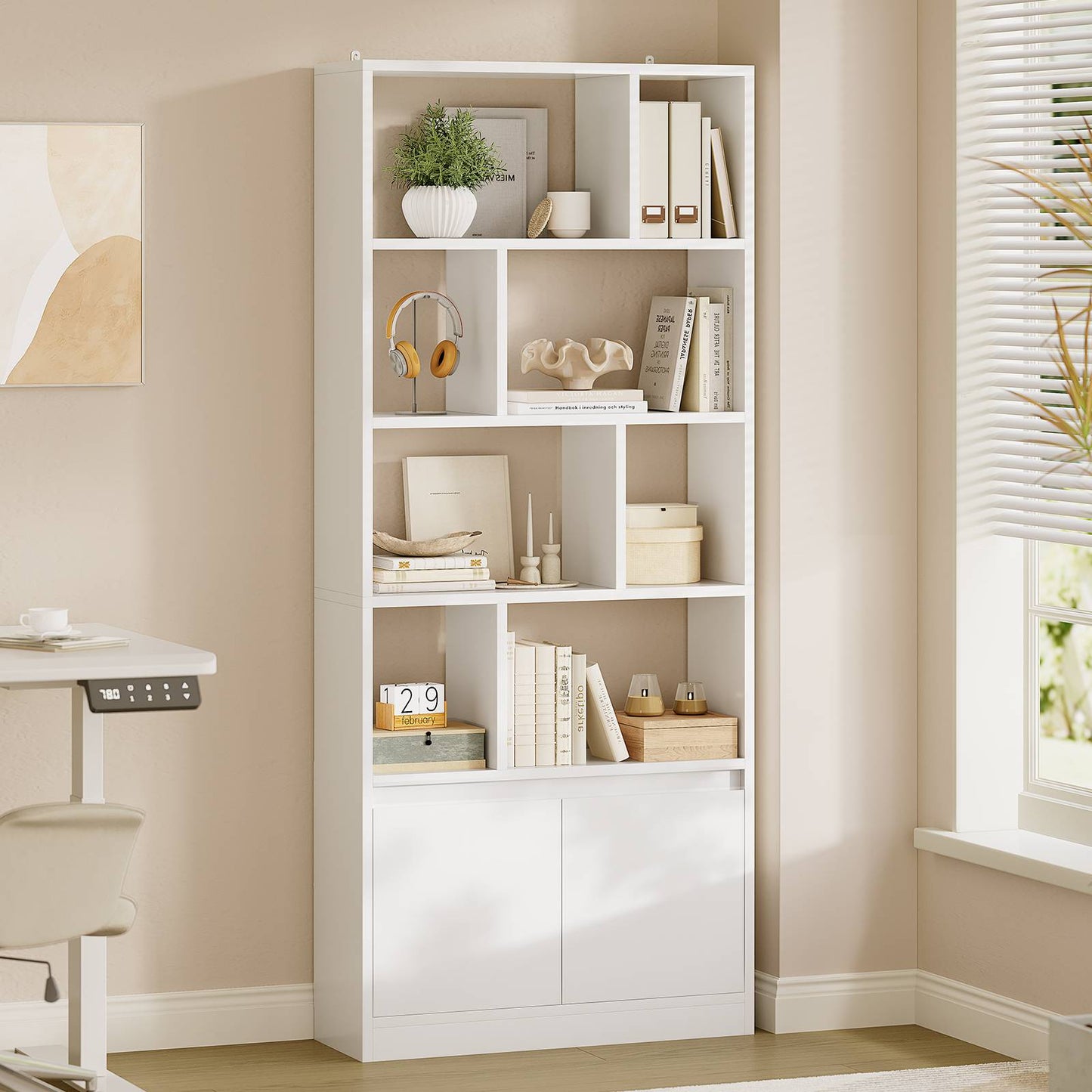 AOGLLATI Bücherregal Weiß aus Holz Bücherschrank Hoch mit 4 Ebenen und offenes Aufbewahrungsregal Standregal Regal mit Türen für Wohnzimmer