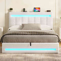AOGLLATI Hydraulisch Stauraumbett 140×190cm Polsterbett Doppelbett mit LED und USB-Ladefunktion Bettgestell mit Stauraum und Lattenrost