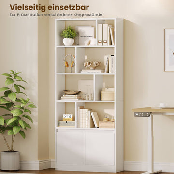 AOGLLATI Bücherregal Weiß aus Holz Bücherschrank Hoch mit 4 Ebenen und offenes Aufbewahrungsregal Standregal Regal mit Türen für Wohnzimmer