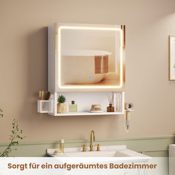 AOGLLATI Spiegelschrank Bad mit LED-Beleuchtung Badezimmer Spiegelschrank mit verstellbarer Ablage HD-Spiegel 3 Lichtfarbe Einstellbar