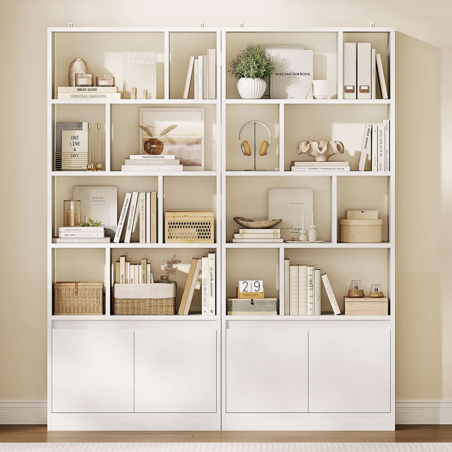 AOGLLATI Bücherregal Weiß aus Holz Bücherschrank Hoch mit 4 Ebenen und offenes Aufbewahrungsregal Standregal Regal mit Türen für Wohnzimmer