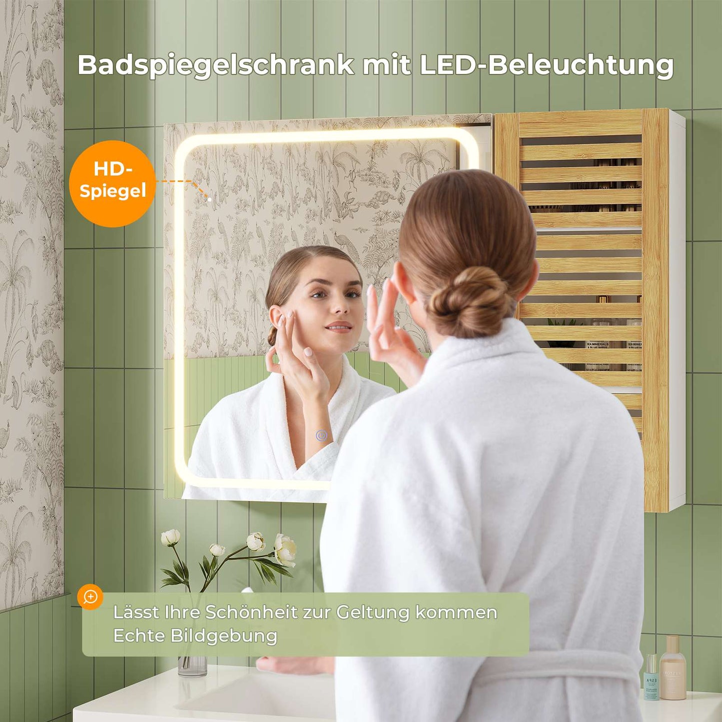 AOGLLATI Badezimmerschrank mit Beleuchtung 80×60×16cm Badezimmer spiegelschrank mit 6 Ablagefächern 4 verstellbare Ablagen