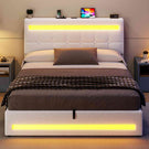 AOGLLATI Hydraulisch Stauraumbett 140×190cm Polsterbett Doppelbett mit LED und USB-Ladefunktion Bettgestell mit Stauraum und Lattenrost