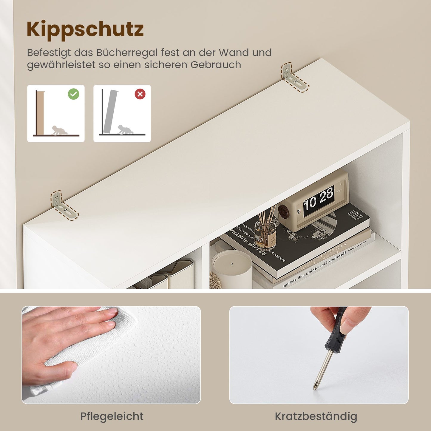 AOGLLATI Bücherregal Weiß aus Holz Bücherschrank Hoch mit 4 Ebenen und offenes Aufbewahrungsregal Standregal Regal mit Türen für Wohnzimmer