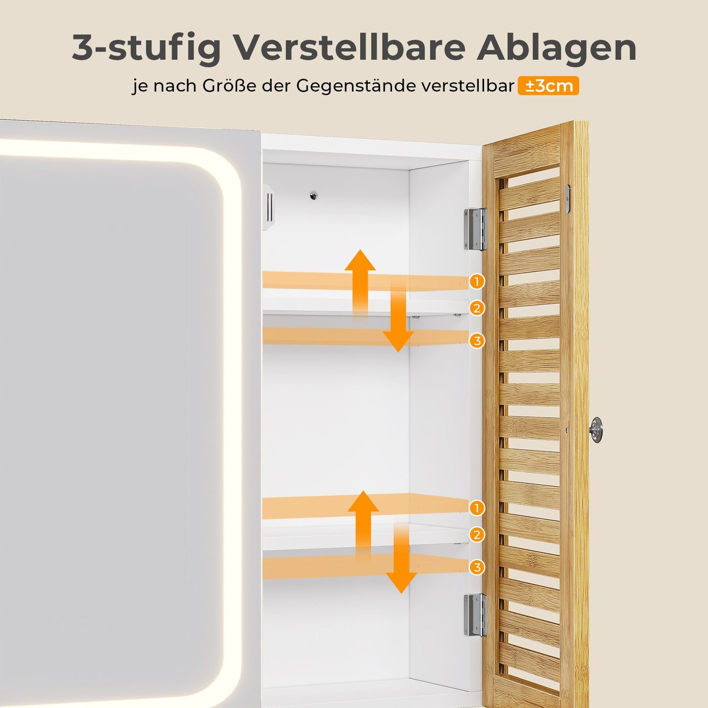 AOGLLATI Badezimmerschrank mit Beleuchtung 80×60×16cm Badezimmer spiegelschrank mit 6 Ablagefächern 4 verstellbare Ablagen