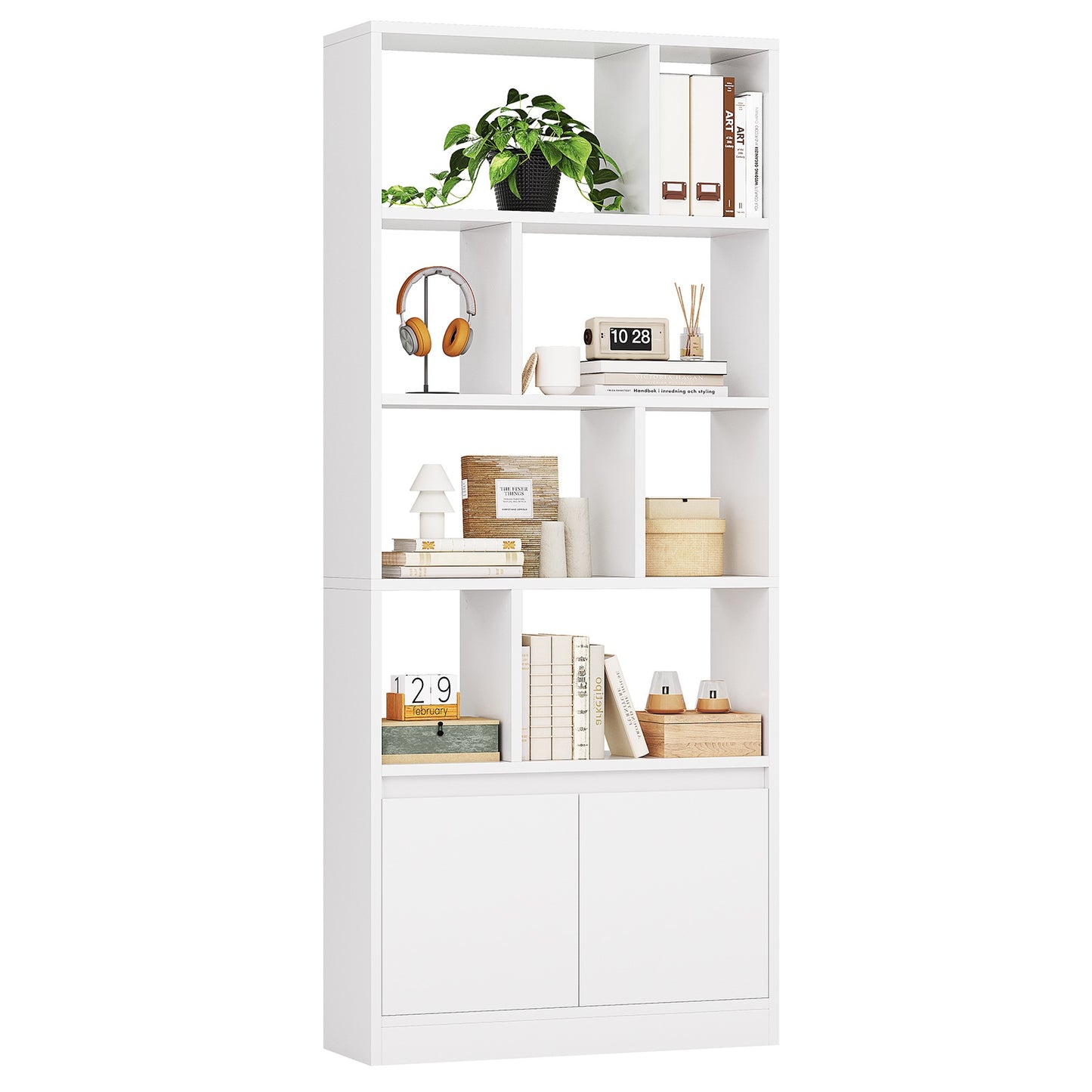 AOGLLATI Bücherregal Weiß aus Holz Bücherschrank Hoch mit 4 Ebenen und offenes Aufbewahrungsregal Standregal Regal mit Türen für Wohnzimmer