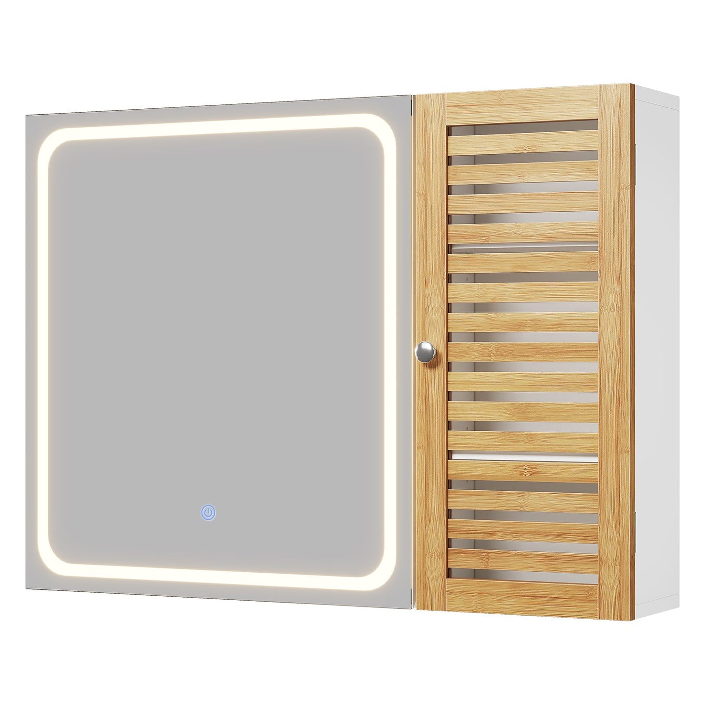 AOGLLATI Badezimmerschrank mit Beleuchtung 80×60×16cm Badezimmer spiegelschrank mit 6 Ablagefächern 4 verstellbare Ablagen