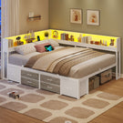 AOGLLATI Bett 140x190 mit Stauraum Schlafsofa mit Integriertem Bücherregal & 6 Schubladen Jugendbett mit LED-Beleuchtung & Ladestation
