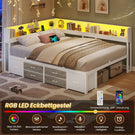 AOGLLATI Bett 140x190 mit Stauraum Schlafsofa mit Integriertem Bücherregal & 6 Schubladen Jugendbett mit LED-Beleuchtung & Ladestation