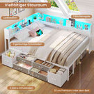AOGLLATI Bett 140x190 mit Stauraum Schlafsofa mit Integriertem Bücherregal & 6 Schubladen Jugendbett mit LED-Beleuchtung & Ladestation