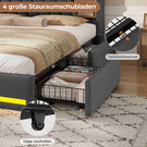 AOGLLATI Polsterbett 160x200 cm mit 4 Schubladen Doppelbett Graues Leinen Bett 160×200 mit Stauraum und Gepolstertes Kopfteil
