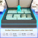 AOGLLATI Polsterbett 140x200 mit Stauraum Bett mit 270° LED Beleuchtung Doppelbett mit Ladestation & Gepolstertes Kopfteil mit Stauraum