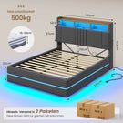 AOGLLATI Polsterbett 140x190 mit Stauraum Bett mit Hydraulischem Stauraum | Jugendbett mit 270° LED Beleuchtung & Gepolstertes Kopfteil mit Stauraum
