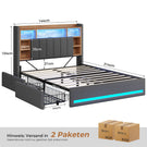 AOGLLATI Polsterbett 140x200 cm mit 4 Schubladen Doppelbett Graues Leinen Bett 140×200 mit Stauraum und Gepolstertes Kopfteil