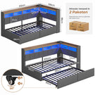 AOGLLATI Polsterbett Schlafsofa 90x200 mit Ausziehbarem Gästebett Bett mit Stauraum Jugendbett mit LED Ladestation Kinderbett mit 8 Offenen Fächern