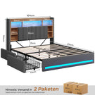 AOGLLATI Polsterbett 160x200 cm mit 4 Schubladen Doppelbett Graues Leinen Bett 160×200 mit Stauraum und Gepolstertes Kopfteil