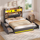 AOGLLATI Polsterbett 140x200 cm mit 4 Schubladen Doppelbett Graues Leinen Bett 140×200 mit Stauraum und Gepolstertes Kopfteil