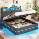 AOGLLATI Polsterbett 140x190 mit Stauraum Bett mit Hydraulischem Stauraum | Jugendbett mit 270° LED Beleuchtung & Gepolstertes Kopfteil mit Stauraum