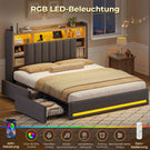 AOGLLATI Polsterbett 160x200 cm mit 4 Schubladen Doppelbett Graues Leinen Bett 160×200 mit Stauraum und Gepolstertes Kopfteil