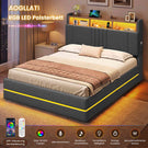 AOGLLATI Polsterbett 140x190 mit Stauraum Bett mit Hydraulischem Stauraum | Jugendbett mit 270° LED Beleuchtung & Gepolstertes Kopfteil mit Stauraum