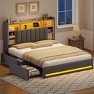 AOGLLATI Polsterbett 160x200 cm mit 4 Schubladen Doppelbett Graues Leinen Bett 160×200 mit Stauraum und Gepolstertes Kopfteil