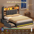 AOGLLATI Polsterbett 140x200 cm mit 4 Schubladen Doppelbett Graues Leinen Bett 140×200 mit Stauraum und Gepolstertes Kopfteil