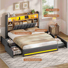 AOGLLATI Polsterbett 160x200 cm mit 4 Schubladen Doppelbett Graues Leinen Bett 160×200 mit Stauraum und Gepolstertes Kopfteil